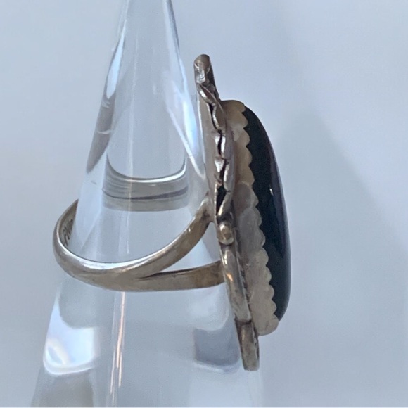 Signed PLATERO Native American Navajo Black Onyx Sterling Silver Ring Jewelry - Picture 4 of 9